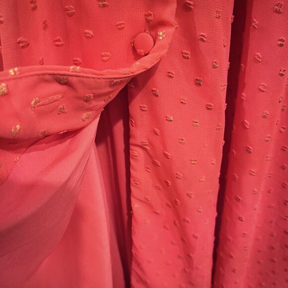 Kimberly Goldson Size XS Lesli Jacquard Long Sleeve Maxi Dress Coral Gold V Neck - Picture 14 of 16